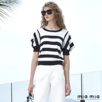 在飛比找momo購物網優惠-【mia mia】寬條紋澎袖針織衫