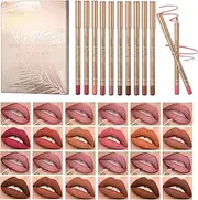 Bekoeen 12 Colours Matte Lip Liner Set Waterproof Lipstick Liner Slim Highly Pigmented Cream Liner Non-Fading Durable Lip Liner Pen for Women