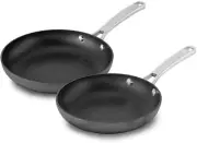 Nonstick Fry Pan Set Hard Stovetop Anodized Aluminum Cook 8in and 10in Black