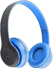 Wireless Foldable Bluetooth Headphones Noise Cancelling HiFi Stereo Earbuds with Microphone Headset Bag for Kids Gift (Blue)