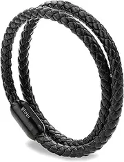 [globi] Leather Bracelet For Men | Genuine Wrap Braided Leather Cuff Bangle Bracelet with Magnetic Stainless Steel Clasp For Men/Women