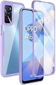 [SEAHAI] Clear Case for OPPO A16 / OPPO A16s / OPPO A54s, with Built-in Screen Protector 360° Full Body Rugged Armor Heavy Duty Shockproof Silicone TPU Bumper Trasparent Cover. Purple