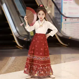 女童套裝高級馬面裙唐裝春秋男兒童中國風漢服古裝公主裙