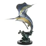 Hand Painted Marlin and Sailfish Statue 15 Inch Brass