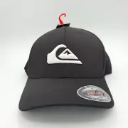 Quicksilver Hat Baseball Cap Black Classic White Logo Skate Men FlexFit S/M L/XL