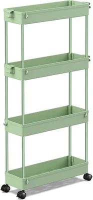 4 Tier Slim Rolling Storage Cart Mobile Organizer for Bathroom Kitchen Green