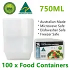 100x Food Containers 750ML BPA Free Microwave Meal Prep Takeaway Boxes Clear AU