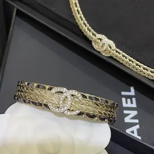 國際精品CHANEL 香奈兒穿皮鏈條拼接手鐲 代購