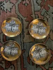 Fornasetti Milano Vintage Golden Roman Chariot Coasters Saks Fifth Ave Set of 4