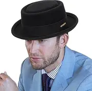 [INOGIH] Classic Black Wool Felt Pork Pie Fedora Hat - Vintage Upturn Brim Flat Top Hat Crushable Boater-Hat Panama-Hats