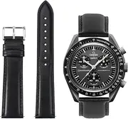 [TStrap] Leather Moonswatch Swatch Strap - Black Calfskin Omega Swatch Leather Strap Replacement - Genuine Leather Watch Strap 20 mm Moonwatch for Men Women