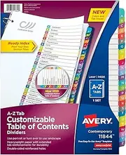 Avery A-Z 26 Tab Dividers for 3 Ring Binders, Customizable Table of Contents, Multicolor Tabs, 1 Set, 12 Packs (11844)