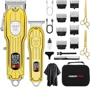Professional Hair Clipper Set for Men, Rechargeable Hair Trimmer, T-Blade Trimmer for Hair, Adjustable Hair Clipper for Men with Intelligent LCD Display (Gold)