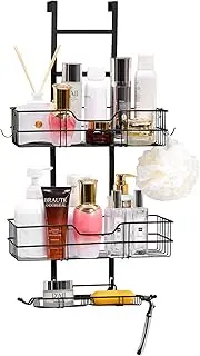 Over The Door Hanging Shower Caddy Organizer,3 Tier Shower Shelves with Soap Holder and Hooks，over door storage for Home&Kitchen，Sturdy No İnstallation Required（Matte Black）