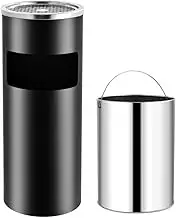 vidaXL 30L Ashtray Dustbin – Black Powder Coated Steel, Large Capacity Recycle Bin with Integrated Ashtray for Indoor and Outdoor, Easy-to-Clean, Sturdy and Durable
