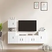 TV Stand White Engineered Wood Set, Living Room Entertainment Center & Media Storage Cabinets for Bedroom Furniture, Wall Mounted Shelves