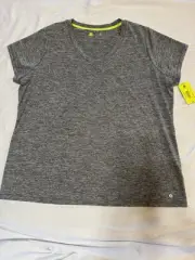 Xersion Women's Lt Grey Spacedye V-Neck Shiry 1X NWT