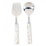 Mosaic Shell Handles With Silver Fork And Spoon Salad Servers