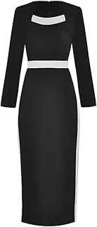 [HEYDHSDC] Women Autumn Pencil Square Collar Long Sleeve Contrasting Patchwork Office Lady Dresses