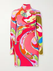 [PUCCI] PUCCI - Printed Stretch-twill Turtleneck Mini Dress - Red - medium medium Red