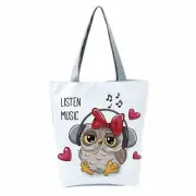 Listen Music Owl Tote Bag with Zip | Stylish, Spacious, and Adorably Charming!