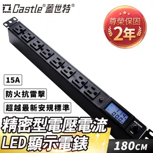 【Castle 蓋世特】機櫃用鋁合金防突波電源分配插座/延長線/插頭/電源線15A(機櫃專用插座)