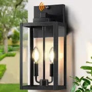 15.4" Dusk to Dawn Black Outdoor Wall Lantern 2-Light, Outside Modern Wall Sc...