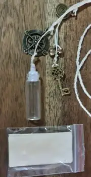 handmade cream thread cord macrame necklace spiral compass bells glass vial #512