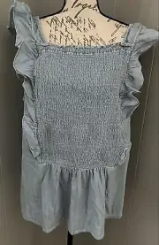 Old Navy Shirt Top 3XL Beautiful Chambray Print New Nwt Flutter Sleeve