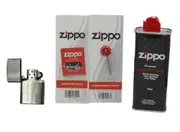 Zippo Brush Chrome Oil Lighter + Cigarette Lighter Refill Fluid 125ml+Wick+Flints