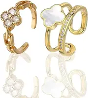 [LIAOCHEN] Gold Four Leaf Clover Ring For Women,Dainty Stackable Rings For Women,Luck And Faith Symbol,Love Ring For Women,Elegant Leaf Open Ring