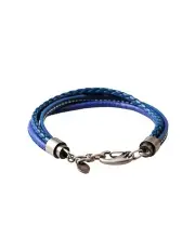 [Cudworth] Multi-Strand Leather Bracelet With Ion Plated Antique Stainless Steel Clasp in Blue