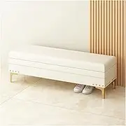 Bed End Bench Upholstered Storage Bench with Nailhead Trim | Ottoman with Storage for Living Room & Bedroom | Decorative Home Furniture Bedroom Bench(White,120 * 40 * 40cm)