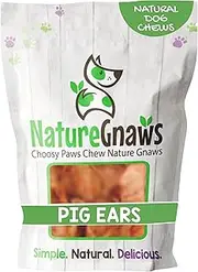 Nature Gnaws Pig Ears for Dogs - Premium Natural Pork Dental Chews - Thick Long Lasting Dog Chew Treats for Aggressive Chewers - Rawhide Free
