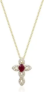 [Gin & Grace] Women's 14K Yellow Gold Mozambique Genuine Ruby Pendant With Diamonds (Oval-Cut) Shaped (TW3546P-BY)
