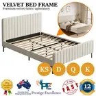 Bed Frame Queen Double King Single Size Velvet Fabric Bedroom Beds Foam Padding