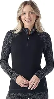 [Smartwool] Women's Standard Classic Thermal Merino Base Layer 1/4 Zip, Black Digi Snow