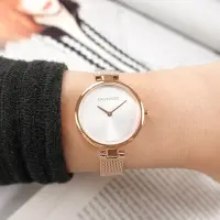 在飛比找Yahoo奇摩購物中心優惠-CK 極簡風格 細緻迷人 米蘭編織不鏽鋼手錶-銀白x鍍玫瑰金