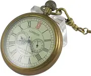 [VIGOROSO] Men's Vintage Full Copper Hand-Wind Mechanical Second&24hours Sub-dials Pocket Watch in Box
