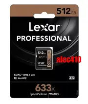 Lexar Professional 512GB SD SDXC 633x Memory Card UHS-1 95MB/s U3 4K Extreme AU