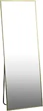 OIKITURE 166x60CM Full Length Mirror Rectangle with Non-Slip Back Support, Dressing Floor Mirror 3MM Thick Shatterproof Glass, Aluminum Frame, for Bathroom Entryway Living Room, Gold