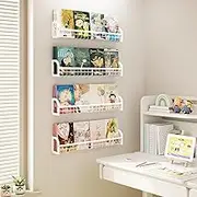 Luwesde Wall Mounted Bookshelf Set of 4, Hanging Bookshelves for Wall, Metal Shelves for Kid Nursery Toddler, Floating Wall Book Shelf for Bedroom, Wall Decor & Organizer White Book Shelves