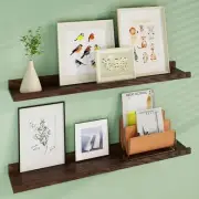 Floating Picture Ledge Shelves 36 Inch Solid Oak Wood Set of 2, Rustic Wall