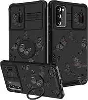 Funermei (2in1 for Samsung Galaxy S20 FE Case for Women Butterfly Cute Girls Cover Girly Pretty Aesthetic Black Butterfly Design with Camera Cover and Ring Stand Funda for Galaxy S20 FE 5G Phone Case