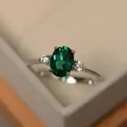 Oval cut emerald ring May birthstone green gemstone ring white gold engagement