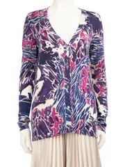 Abstract Patterned V-Neck Cardigan