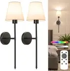 Elegant Wall Sconce Set of 2 – Dimmable Wireless LED Lights with Remote Control