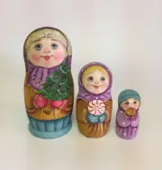Matryoshka Russian Wooden Nesting Dolls - 3 Pieces Unique Coloring Set #2