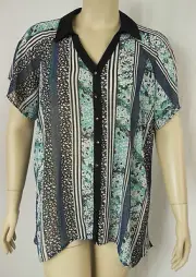 NEW Autograph Blue Stripe Short Sleeve Tunic Top Shirt Blouse Plus Size 22 #P56