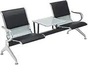 lylunnamsp Airport Reception Chair w/Table and Arm, 2 Seat Waiting Room Bench PU Cushion, Guest Chair Lobby Chairs for Business Office Bank, Black and Chrome